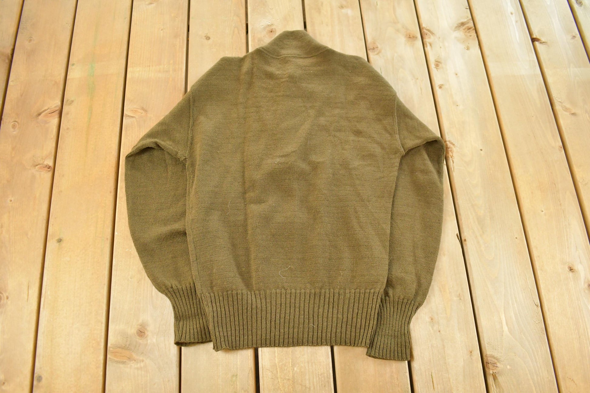 Vintage 1980s Military Wool Olive Henley Knit Sweater Men's Medium / True Vintage / Military / Militaria / 100% Wool