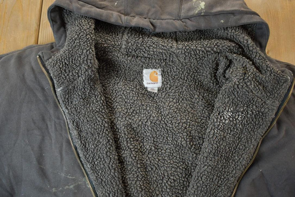 Vintage Distressed Carhartt Full Zip Fleece Lined Hoodie Sweatshirt