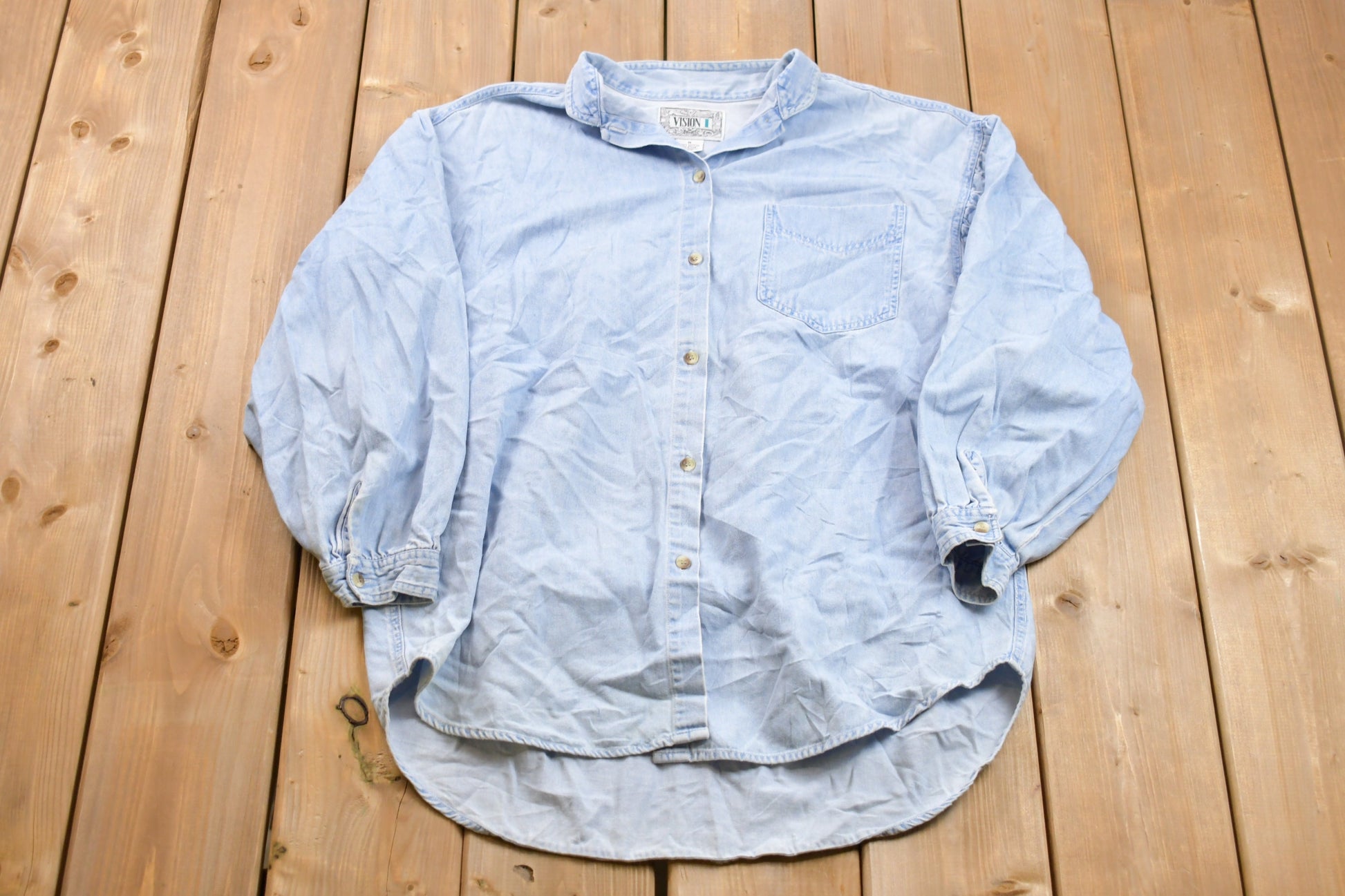 Vintage 1990s Denim Button Up Shirt  1990s Button Up  Casual Wear  Workwear  Jean Button Up