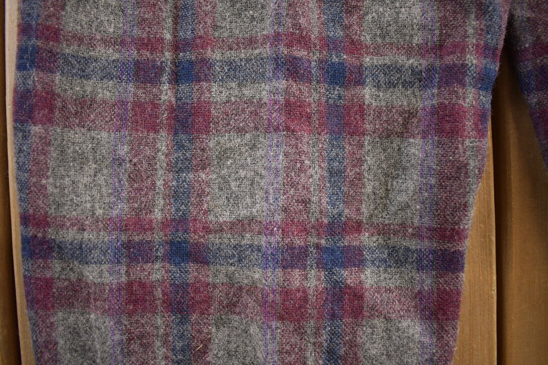 Vintage 1970s Wool Plaid Zipper Trousers Size 32x26