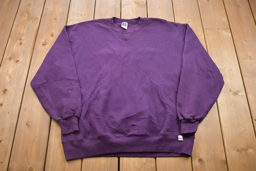 Vintage 1990s Russell Athletics Blank Purple Crewneck Sweatshirt