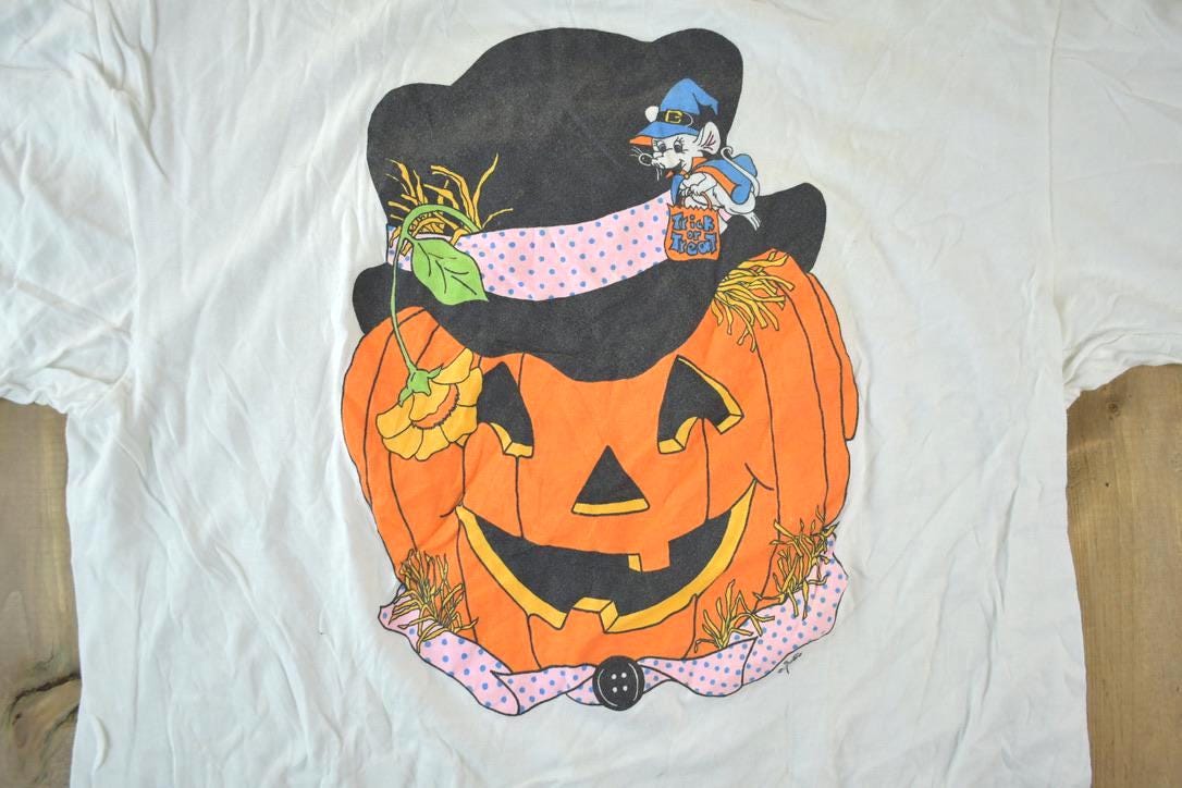 Vintage 1990s Halloween Pumpkin Graphic Print T-Shirt