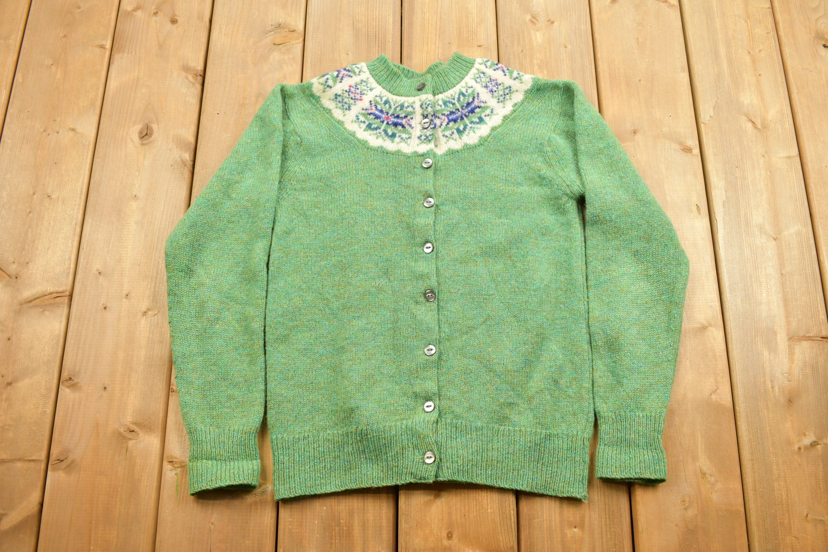 Vintage 1990s Croft Spun Shetland 100% Virgin Wool Knit Sweater