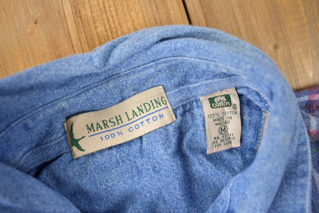 Vintage 1990s Marsh Landing Quarter Button Plaid Collared Crewneck Sweatshirt Size M