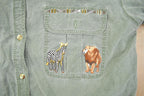 Vintage 1990s African Animal Embroidered Bedazzled Button Up Shirt