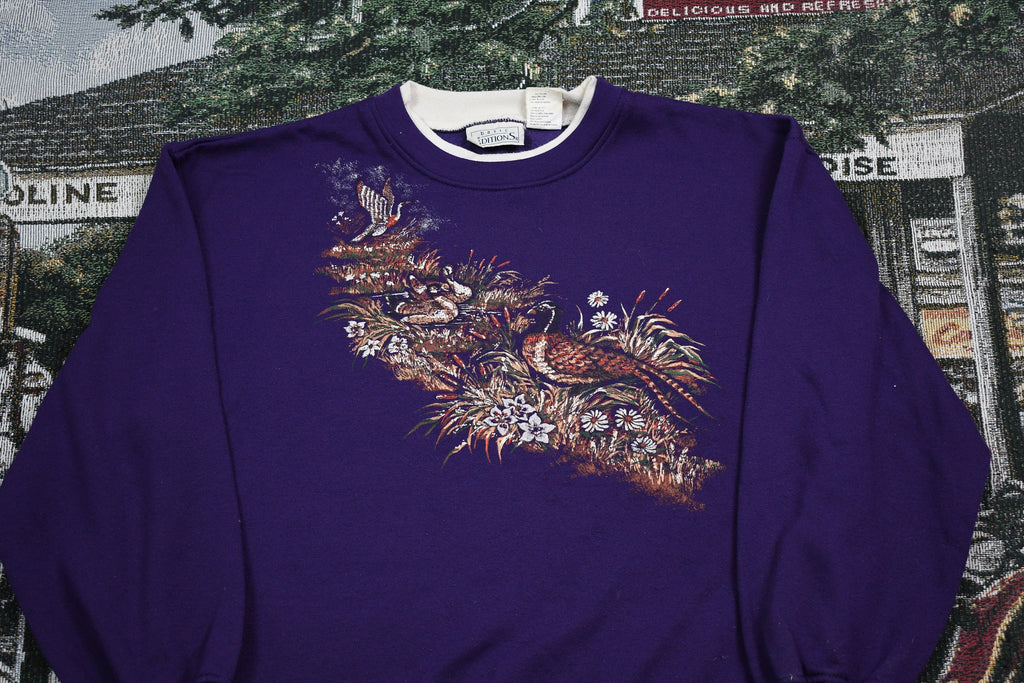 Vintage 1990s Double Collar Floral Crewneck