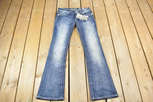 Vintage Y2K Miss Me Bedazzled Low Rise Jeans Size 26x33 / Boot Cut Jeans / Y2K Style / Embroidered Jeans / 2000s / Contrast Stitching