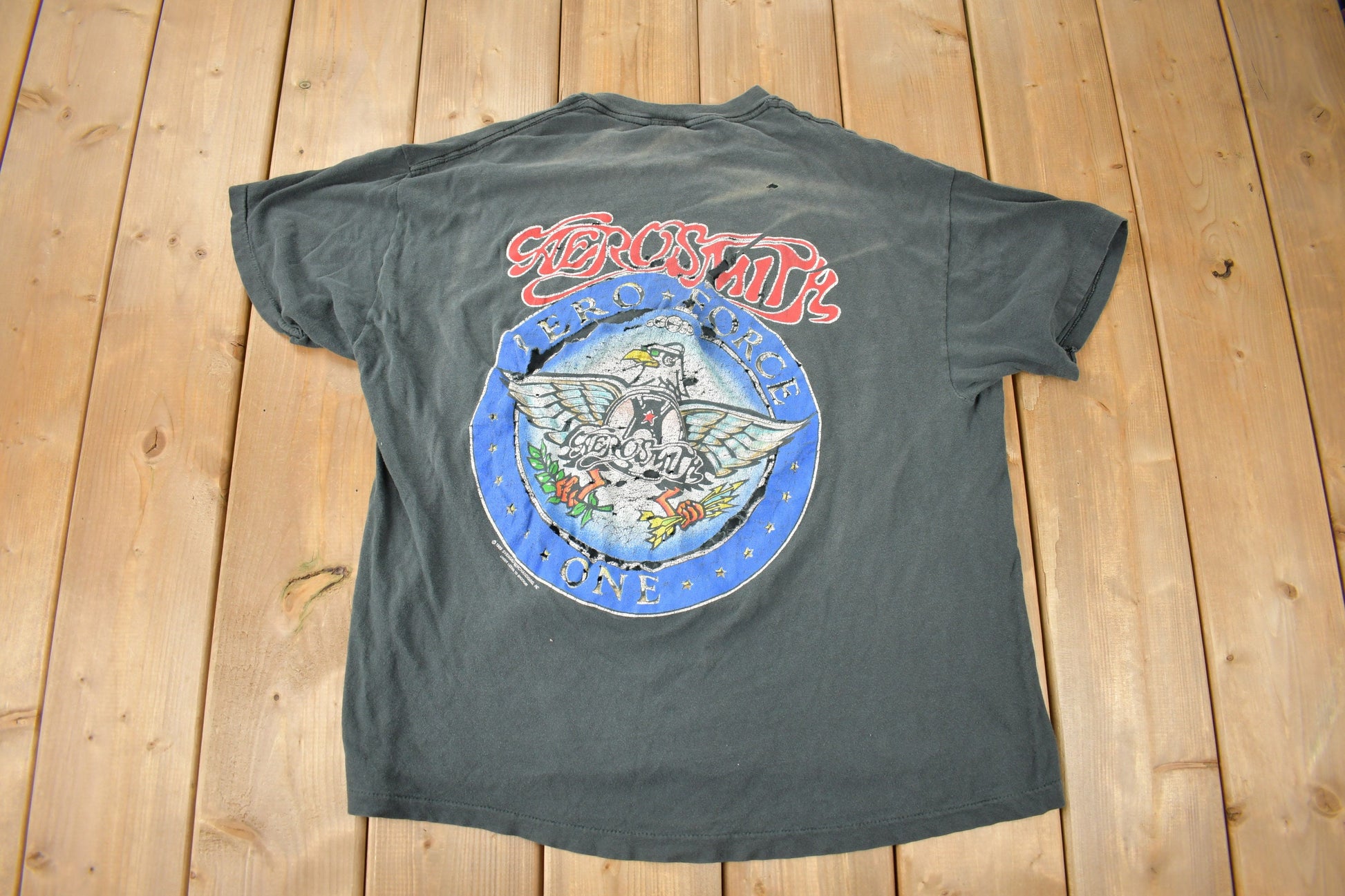 Vintage 1989 Aerosmith Aero Force One Distressed Band T-Shirt / Band Tee / Single Stitch / Made in USA / Music Promo / Premium Vintage
