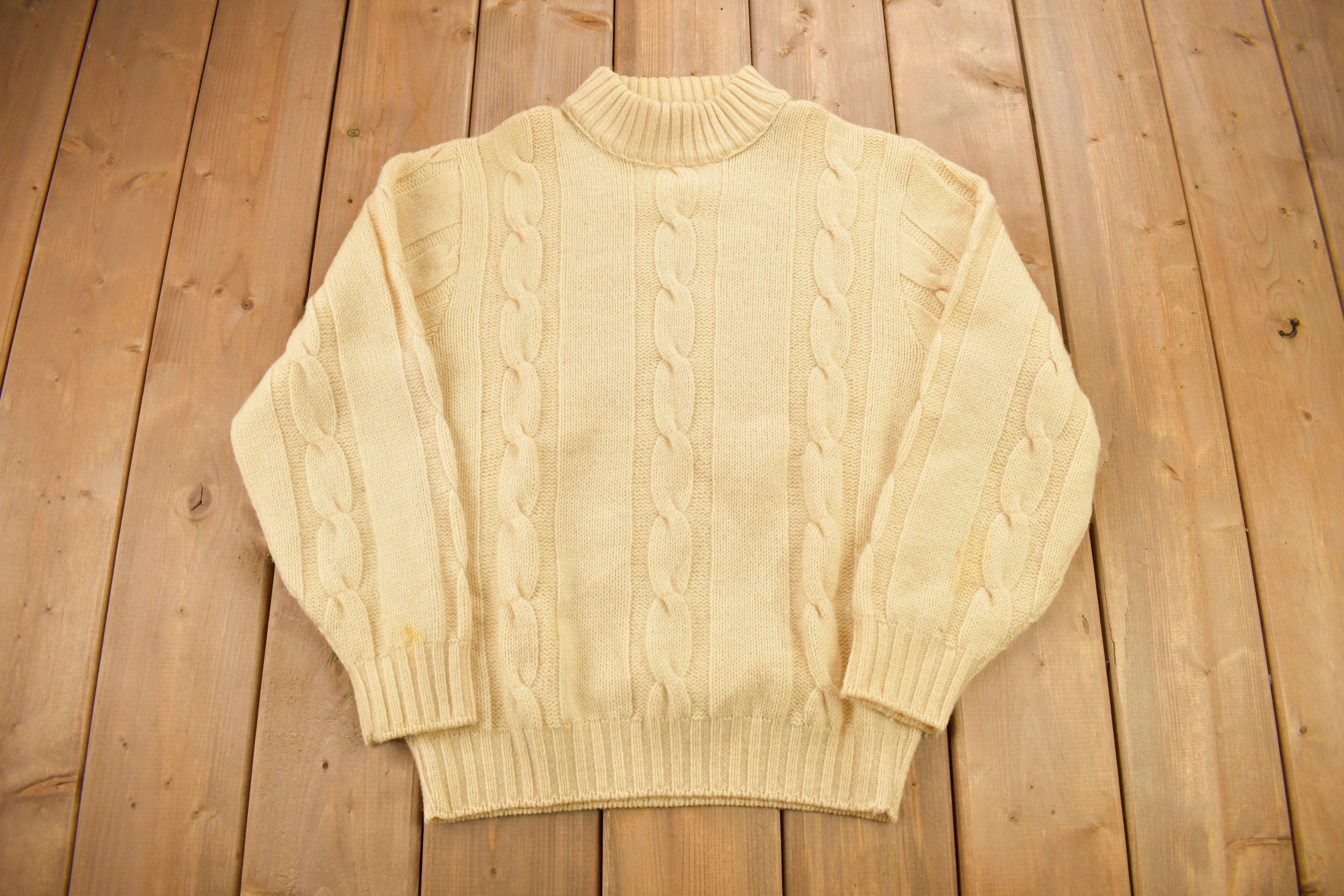 Vintage 1970s Towncraft Penneys Cable Knit Mockneck Sweater