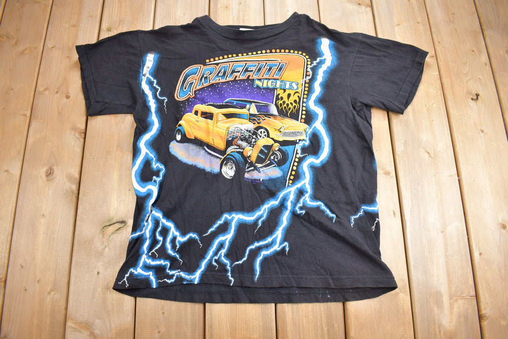 Vintage 1990s American Spirit Graffiti Nights Classic Cars & Lightning Graphic T Shirt