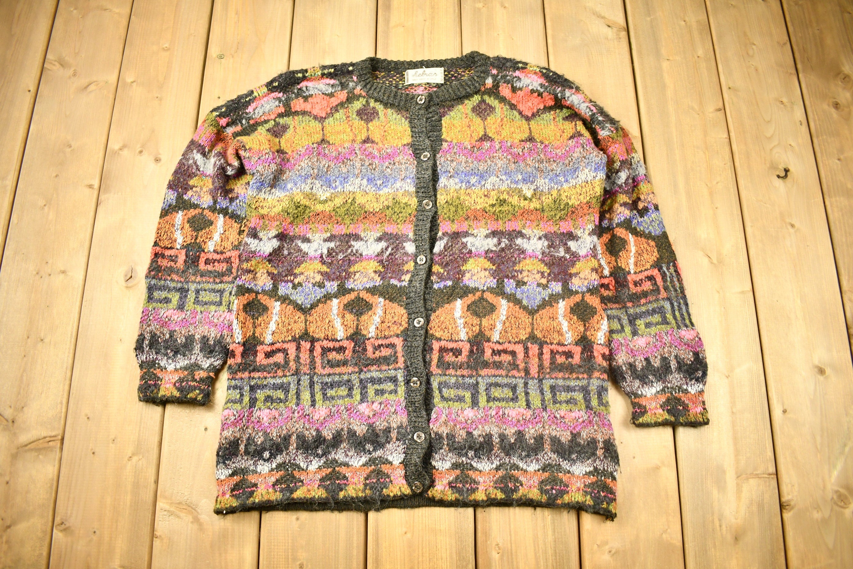 Vintage 1970s Helra Hand Knitted Cardigan Sweater