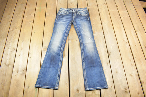 Vintage Y2K Miss Me Bedazzled Low Rise Jeans Size 26x33 / Boot Cut Jeans / Y2K Style / Embroidered Jeans / 2000s / Contrast Stitching