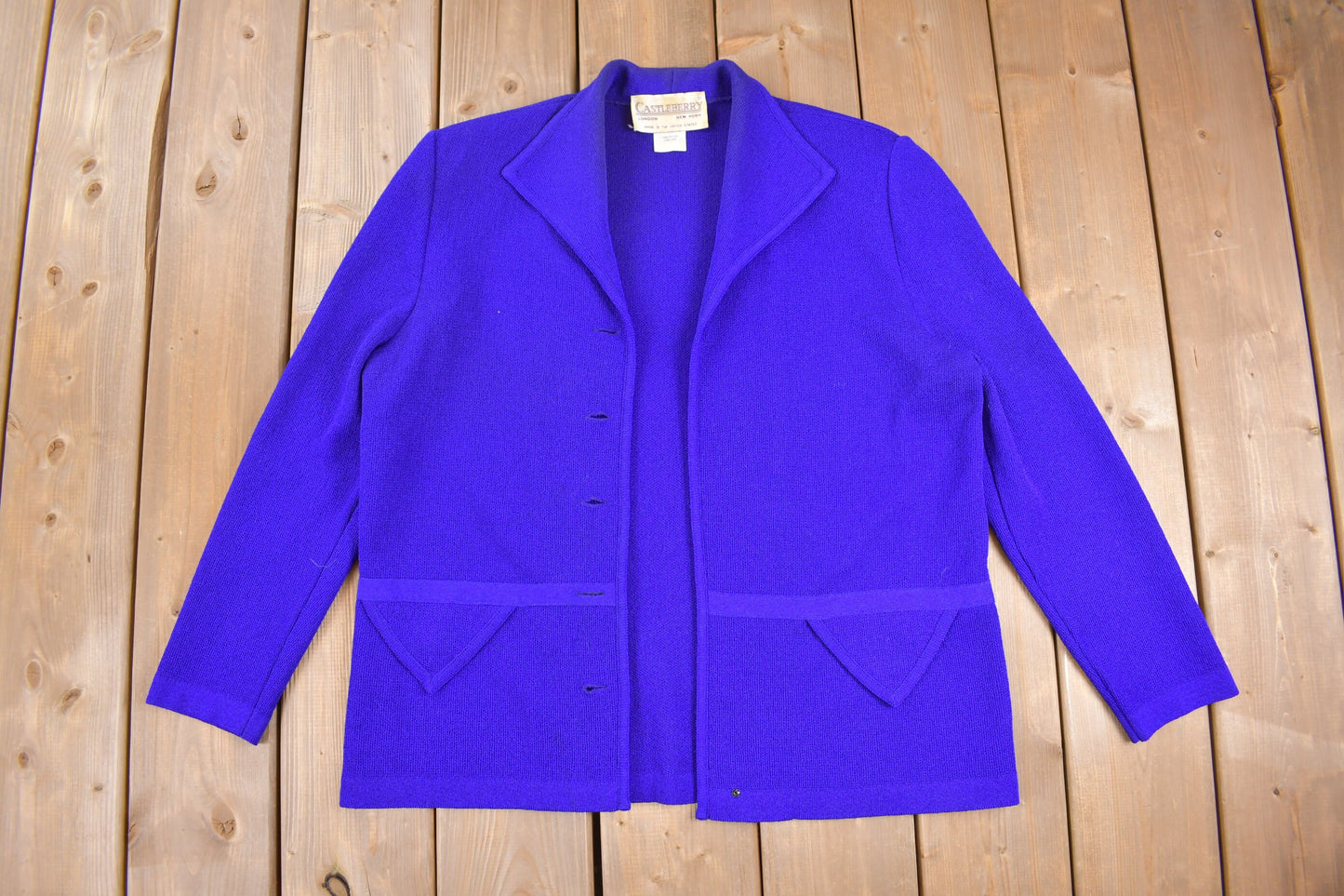 Vintage 1980s Castleberry Collared Cardigan Sweater / Vintage Cardigan / Button Up / Blue Cardigan / Made in USA