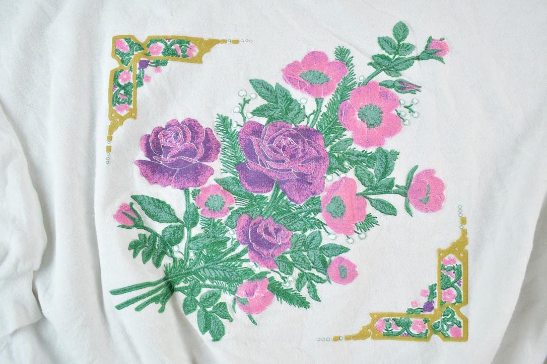 Vintage 1980s Cute Floral Crewneck Sweater Made In USA