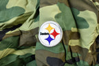 Vintage 1990s Camo Pittsburgh Steelers NFL Football Hooded Puffer Jacket
