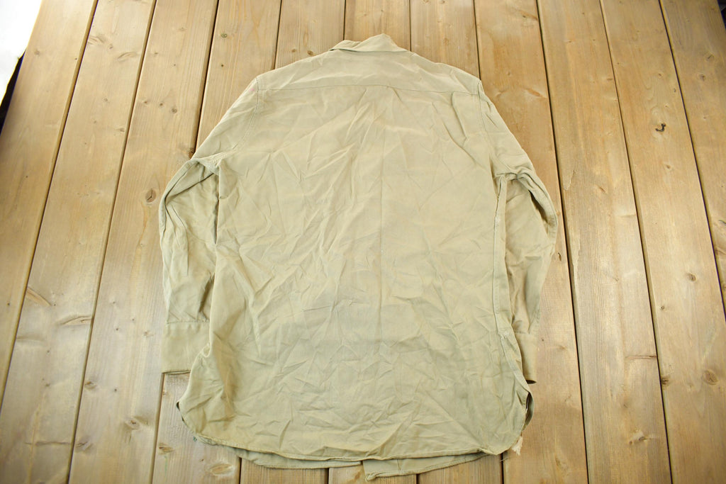 Vintage 1977 Army Military Button Up Shirt Men's Large