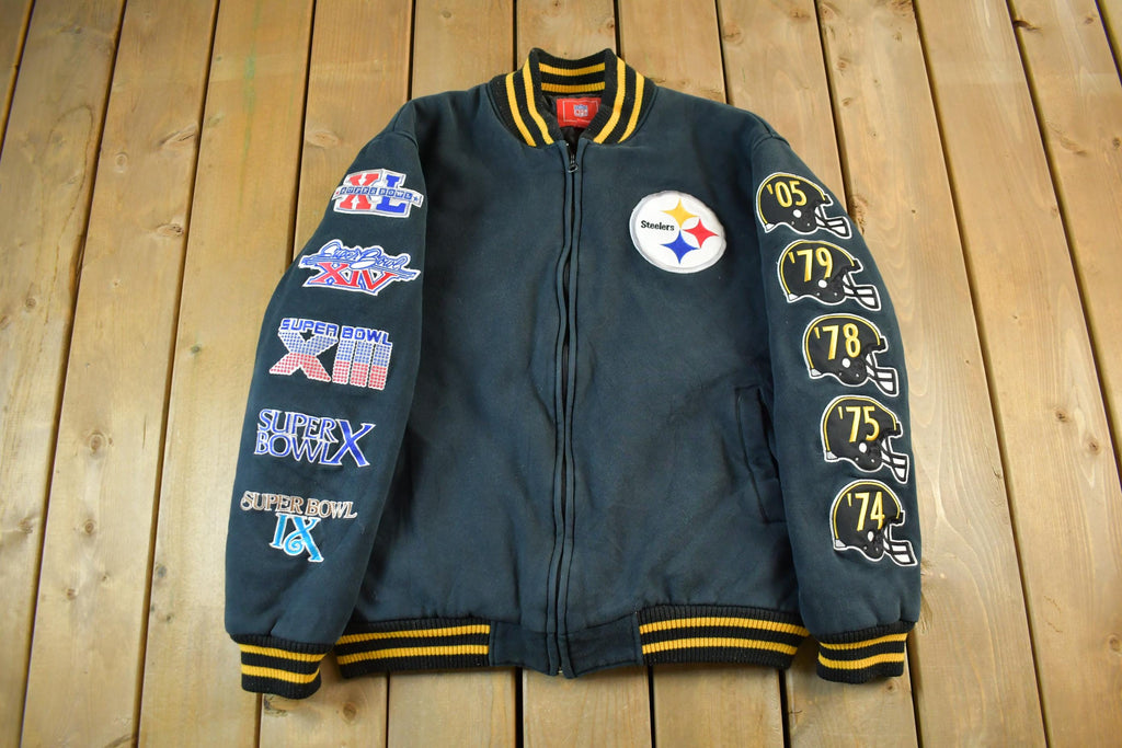 Vintage 2000s NFL Pittsburgh Steelers 6x Super Bowl Champions Embroidered Varsity Jacket Men's 2XL