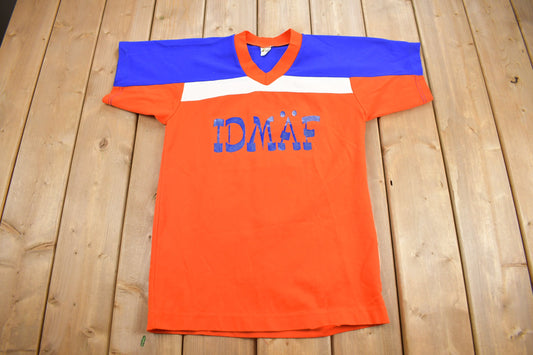 Vintage 1980s IDMAF Graphic Jersey Style T Shirt / Russell Athletics / Graphic Tee / Single Stitch / Made In USA