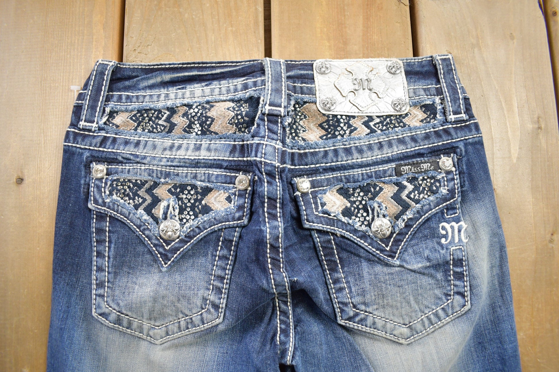 Vintage Y2K Miss Me Bedazzled Low Rise Jeans Size 26x34