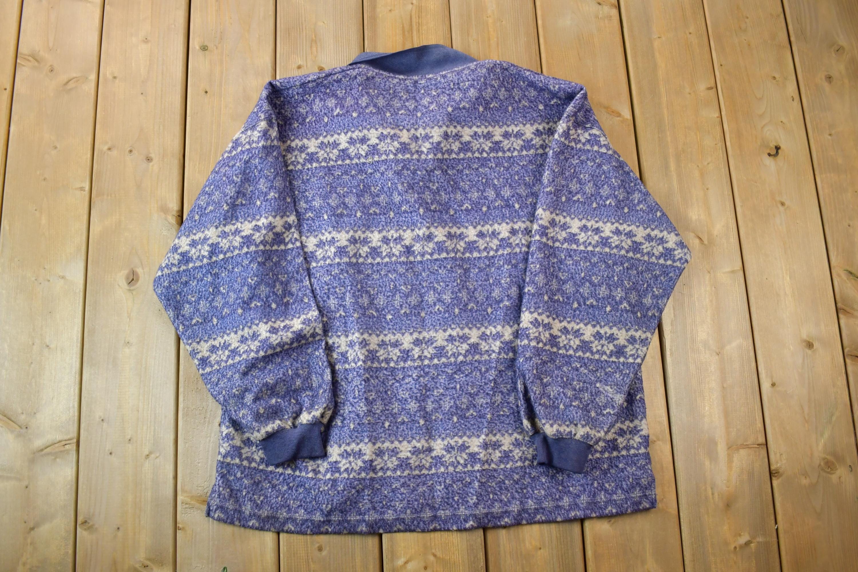 Vintage 1990s Denim Express Fleece 2 Button Collared Sweater
