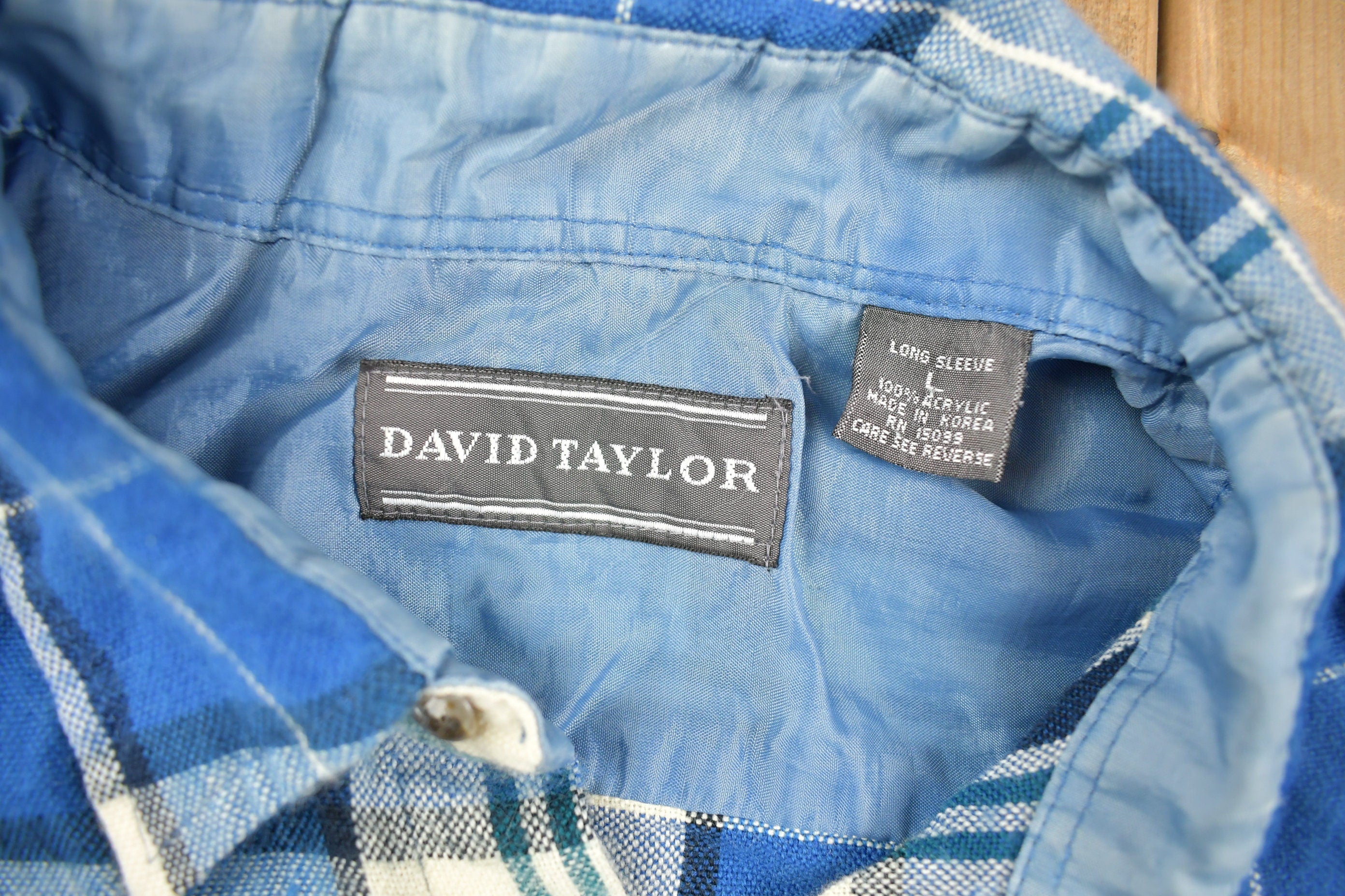 Vintage 1990s David Taylor Plaid Flannel Button Up Shirt Frayed Hem