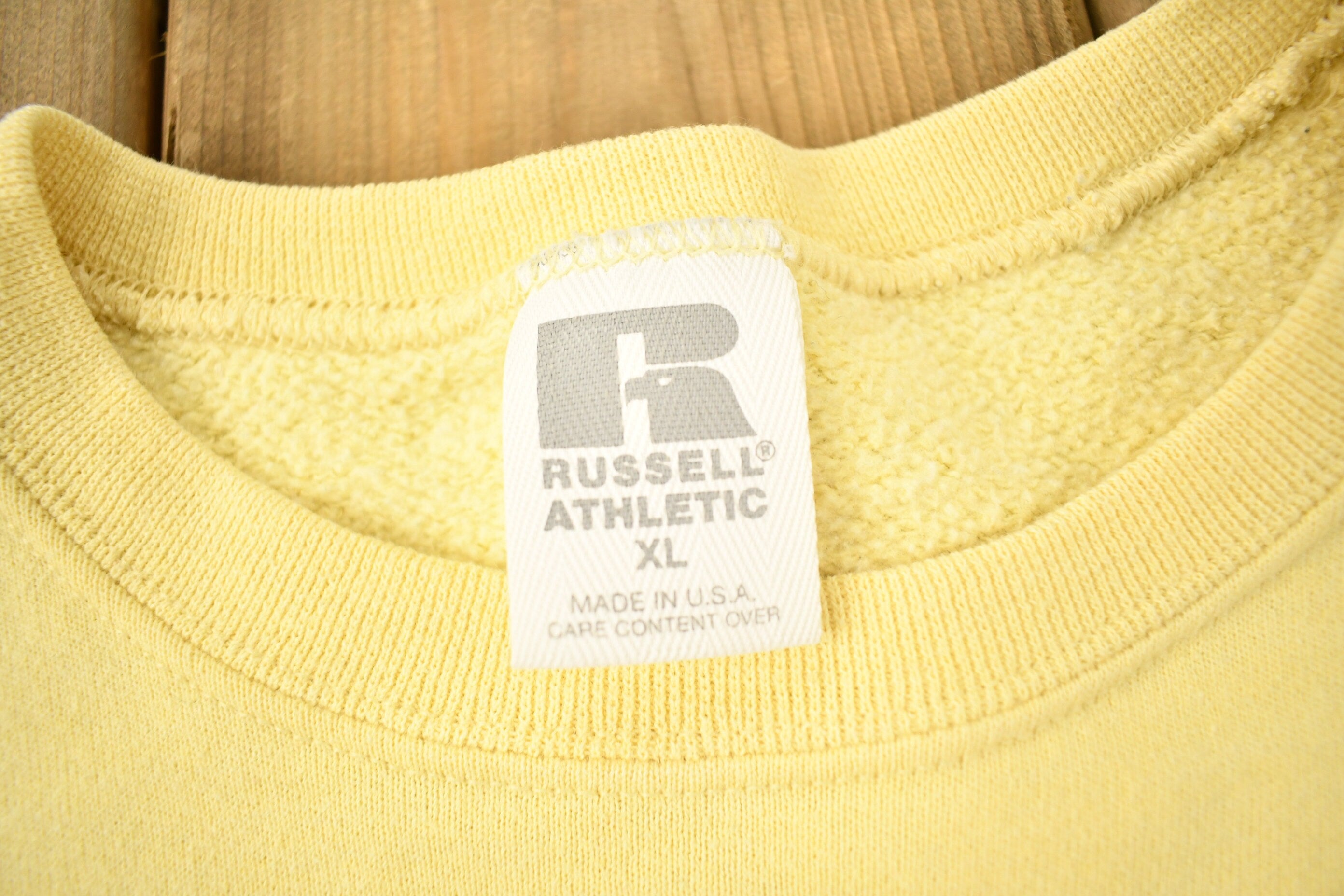 Vintage 1990s Russell Athletics Yellow Blank Crewneck Sweatshirt