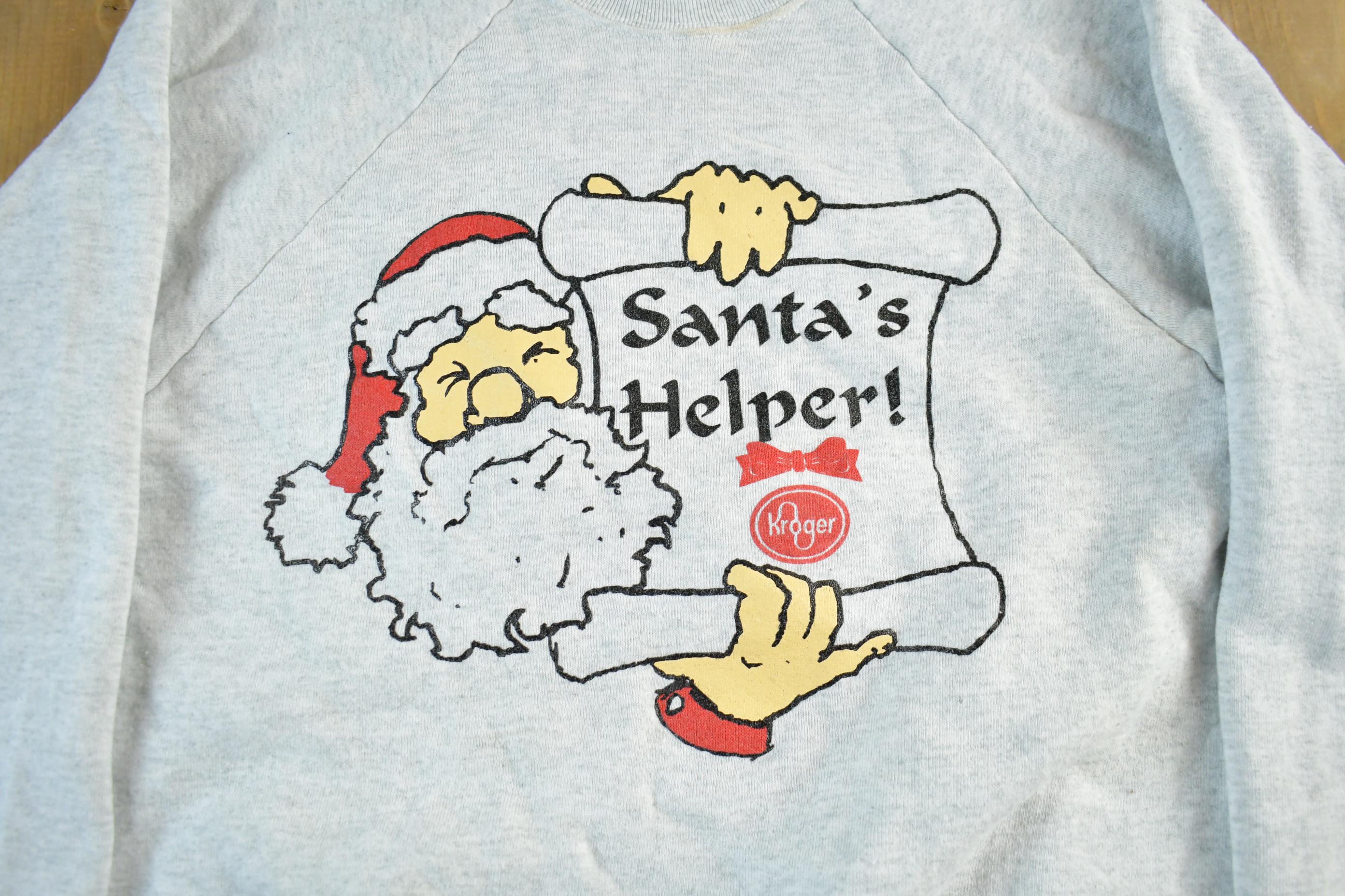 Vintage 1990s Christmas Santa Helper Crewneck Sweatshirt Men's Small