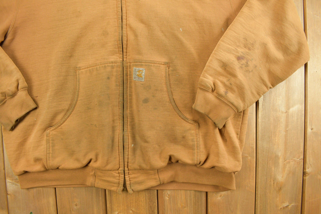 Vintage Heavily Distressed 1990s Carhartt Full Zip Fleece Lined Hoodie Sweatshirt