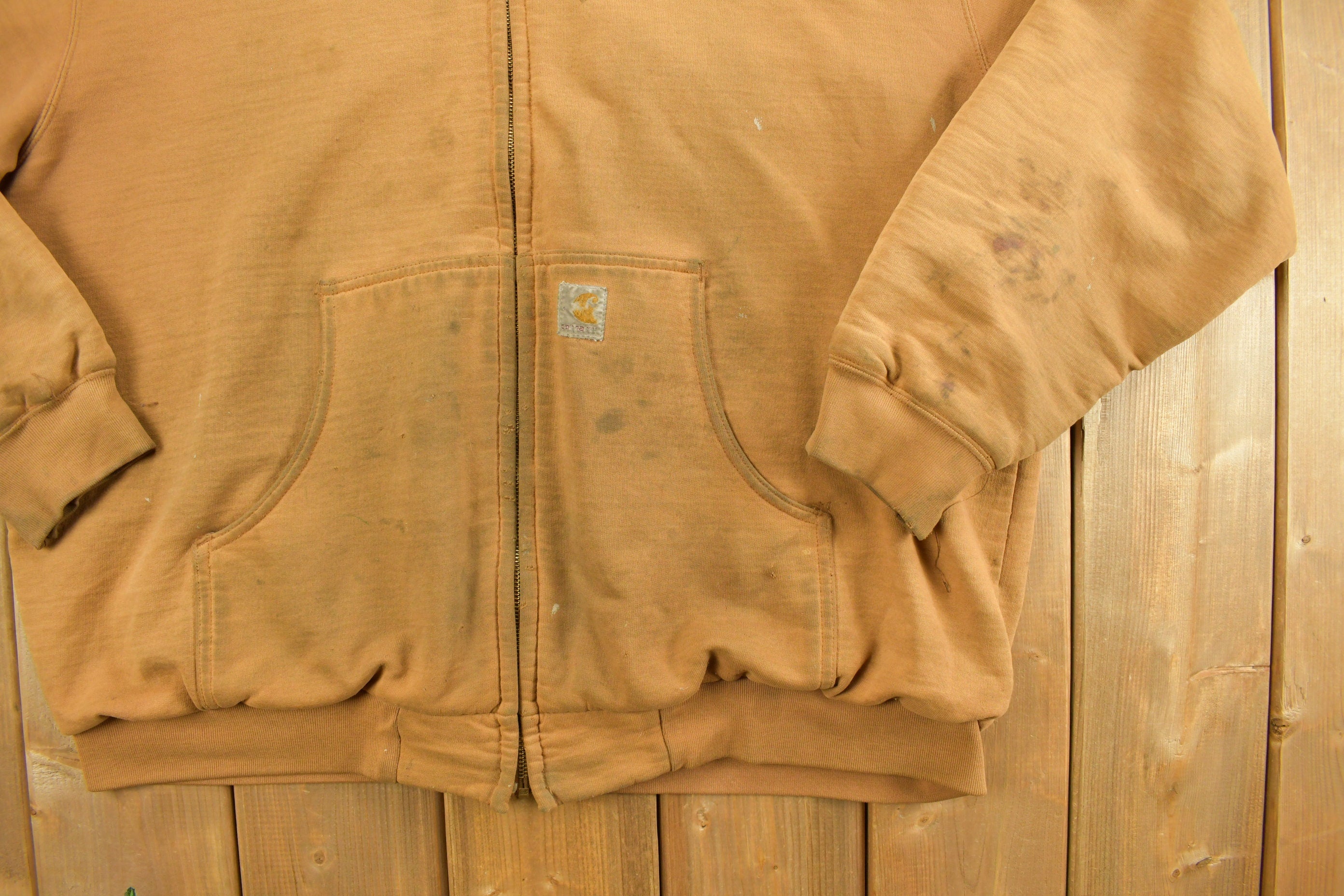 Vintage Heavily Distressed 1990s Carhartt Full Zip Fleece Lined Hoodie Sweatshirt