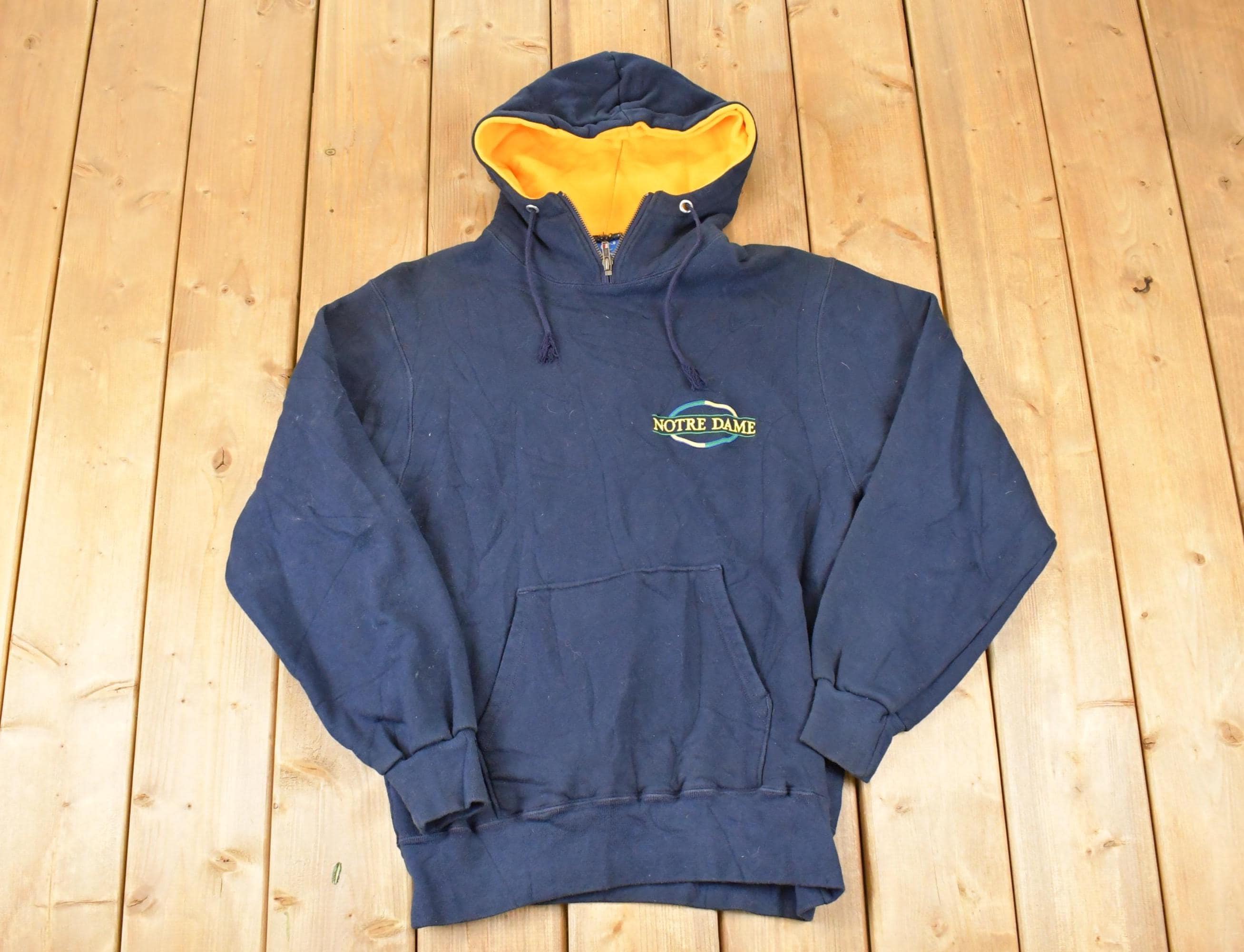 Vintage 1990s Champion Notre Dame University Quarter Zip Hoodie Sweater Men's M