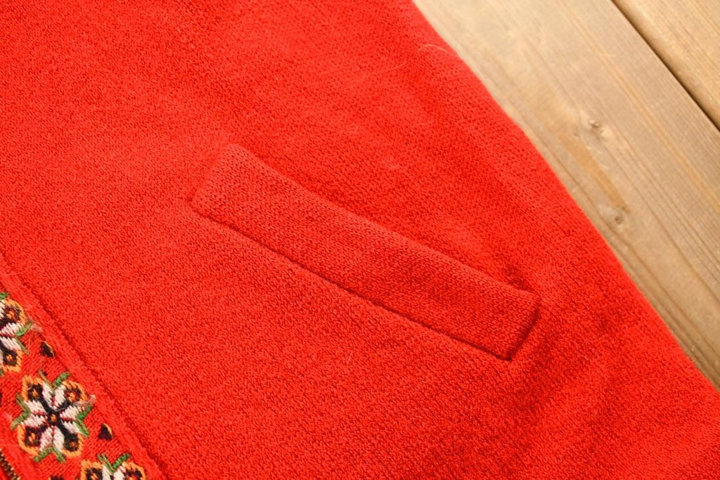 Vintage 1990s Norman 100% Virgin Wool Knit Red Full Zip Up Sweater