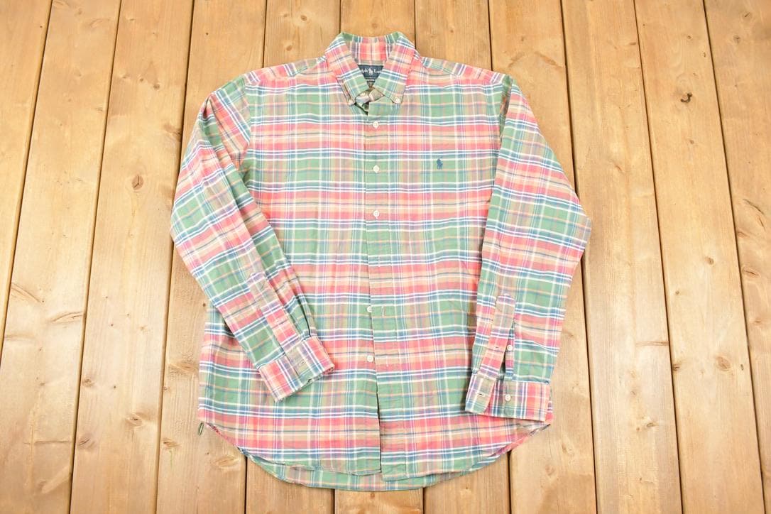 Vintage 1990s Ralph Lauren Plaid Button Up Shirt Men's L