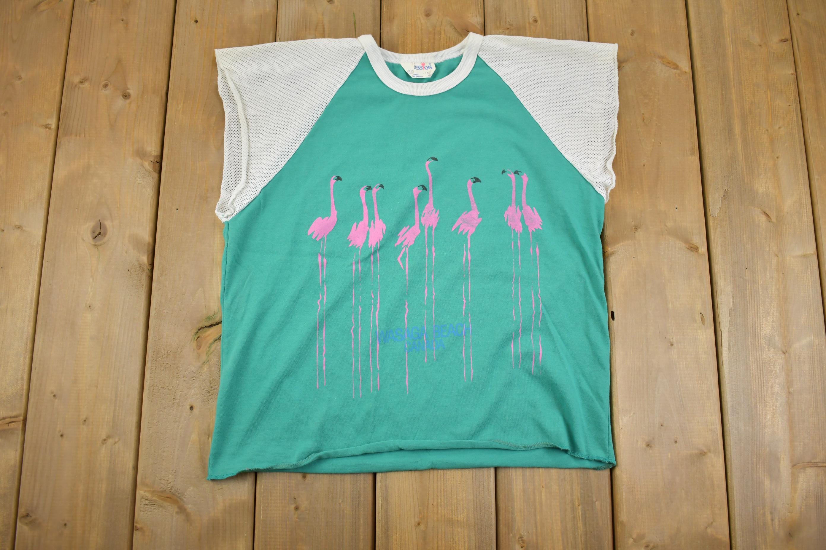Vintage 1980's Wasaga Beach Mesh Sleeve Cut Off T Shirt