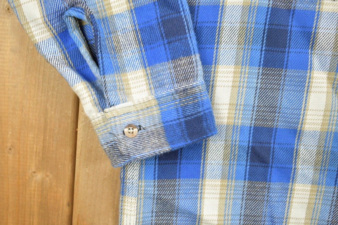 Vintage 1990s Melton Wintermaster Button Up Shirt / Blue Plaid Pattern Print / Outdoors & Wilderness / Fall Winter / Make In USA