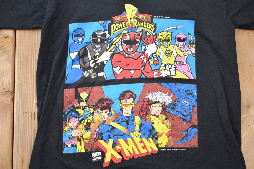Vintage 1994 Youth Power Rangers X-Men Marvel Comic Book Promo T-Shirt Baby Tee