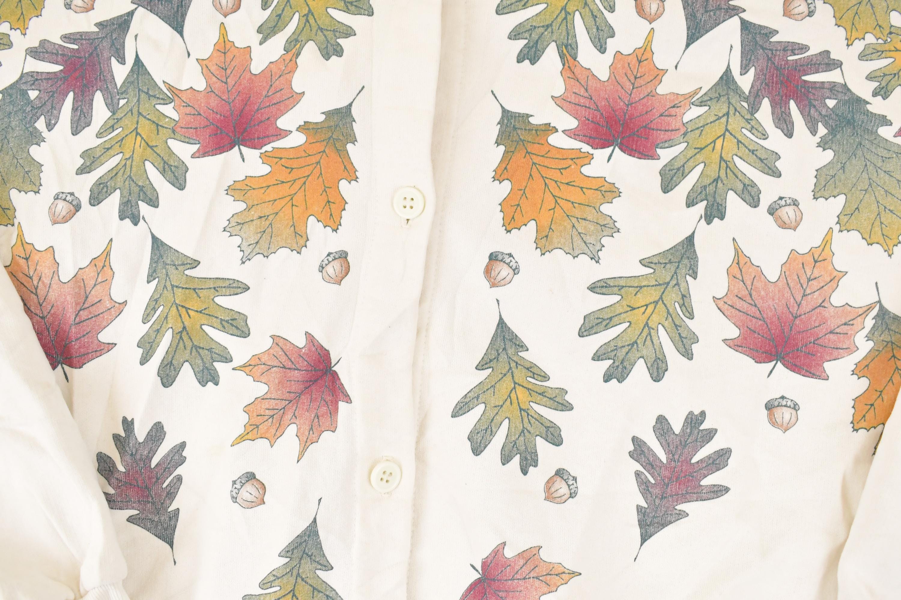 Vintage 1990s Artisans Fall AOP Graphic Print Button Up Crewneck Sweatshirt Women's XL