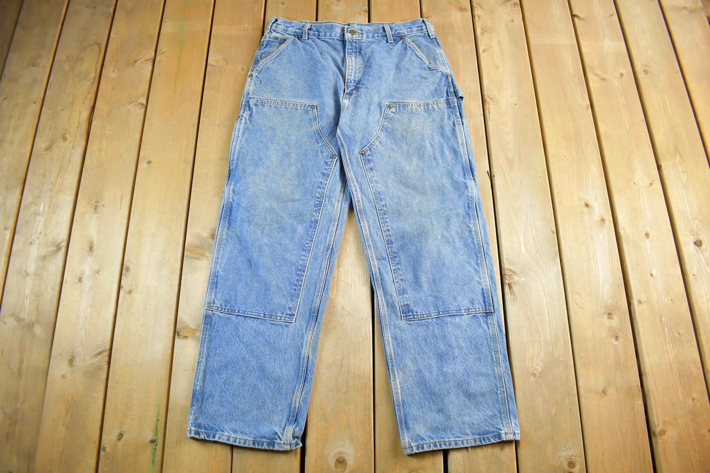 Vintage 1990s Carhartt Distressed Double Knee Denim Work Jeans Adult 34 x 30