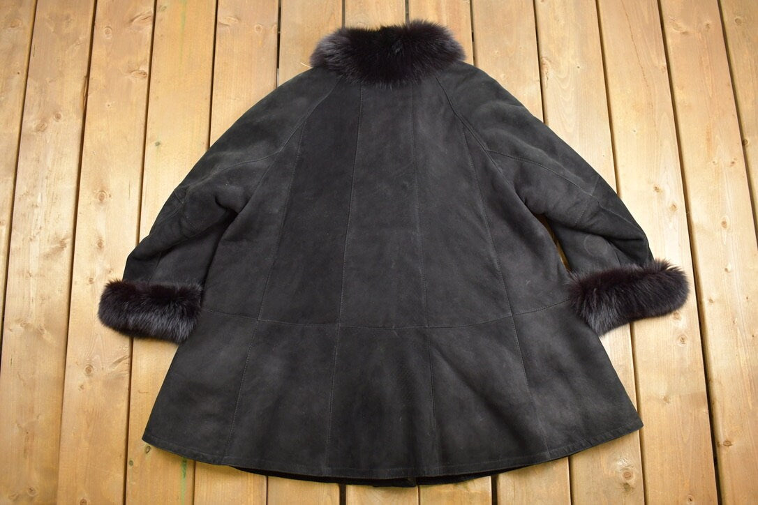 Vintage 1980s Career Suede Leather Coat / Faux Fur / Winter Outerwear / Streetwear / Vintage Fur Jacket / Fur Lined Coat