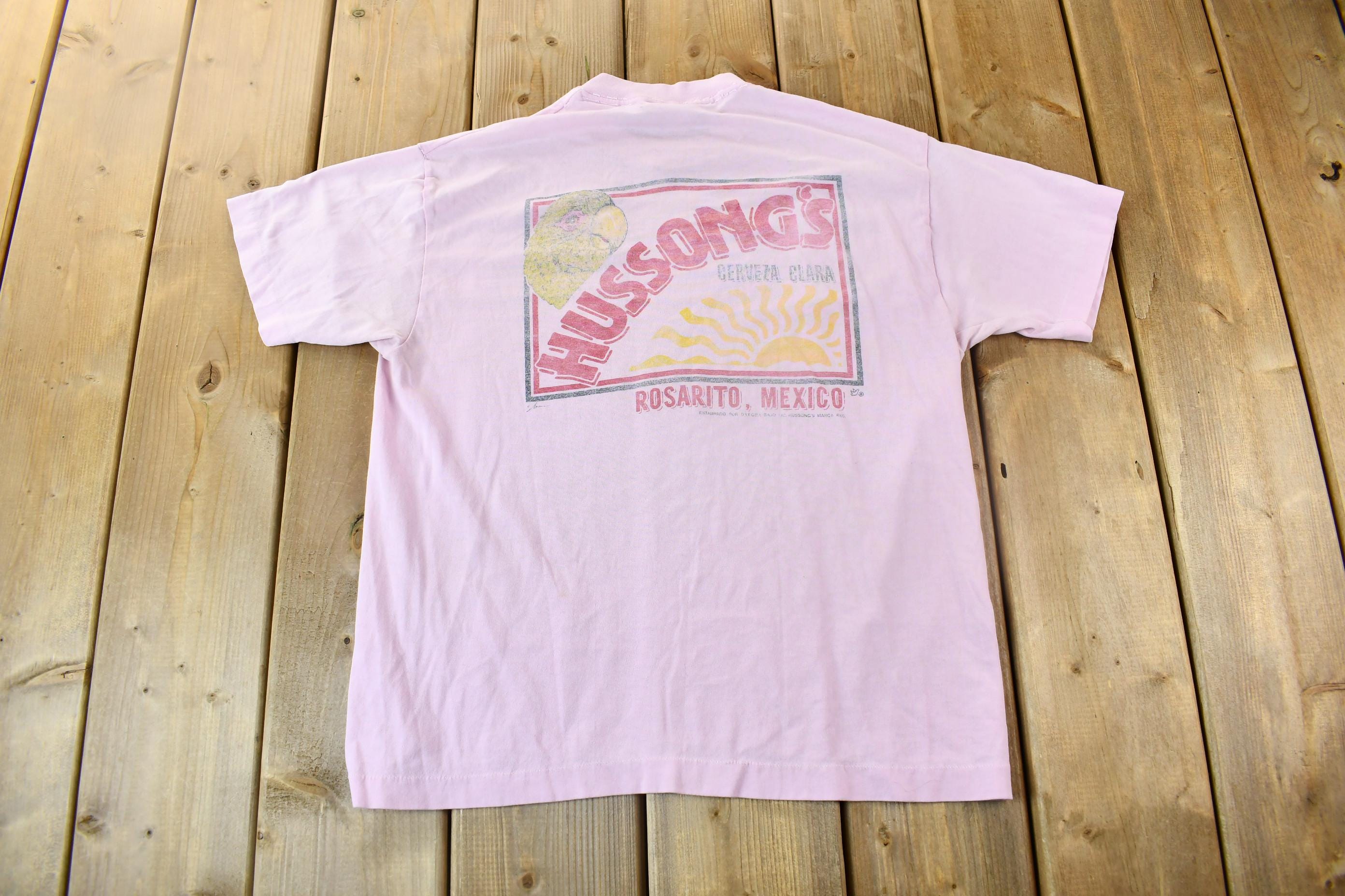 Vintage 1990s Hussong's Cerveza Clara Rosarito Mexico Graphic T-Shirt Made In USA