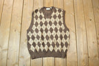 Vintage 1990s St Johns Bay Brown Argyle Knit V Neck Sweater Vest