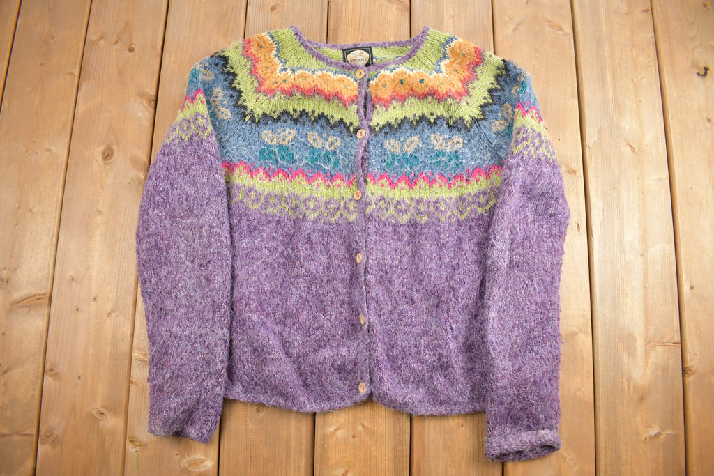 Vintage 1990s Rainbow Floral Knitted Cardigan Sweater