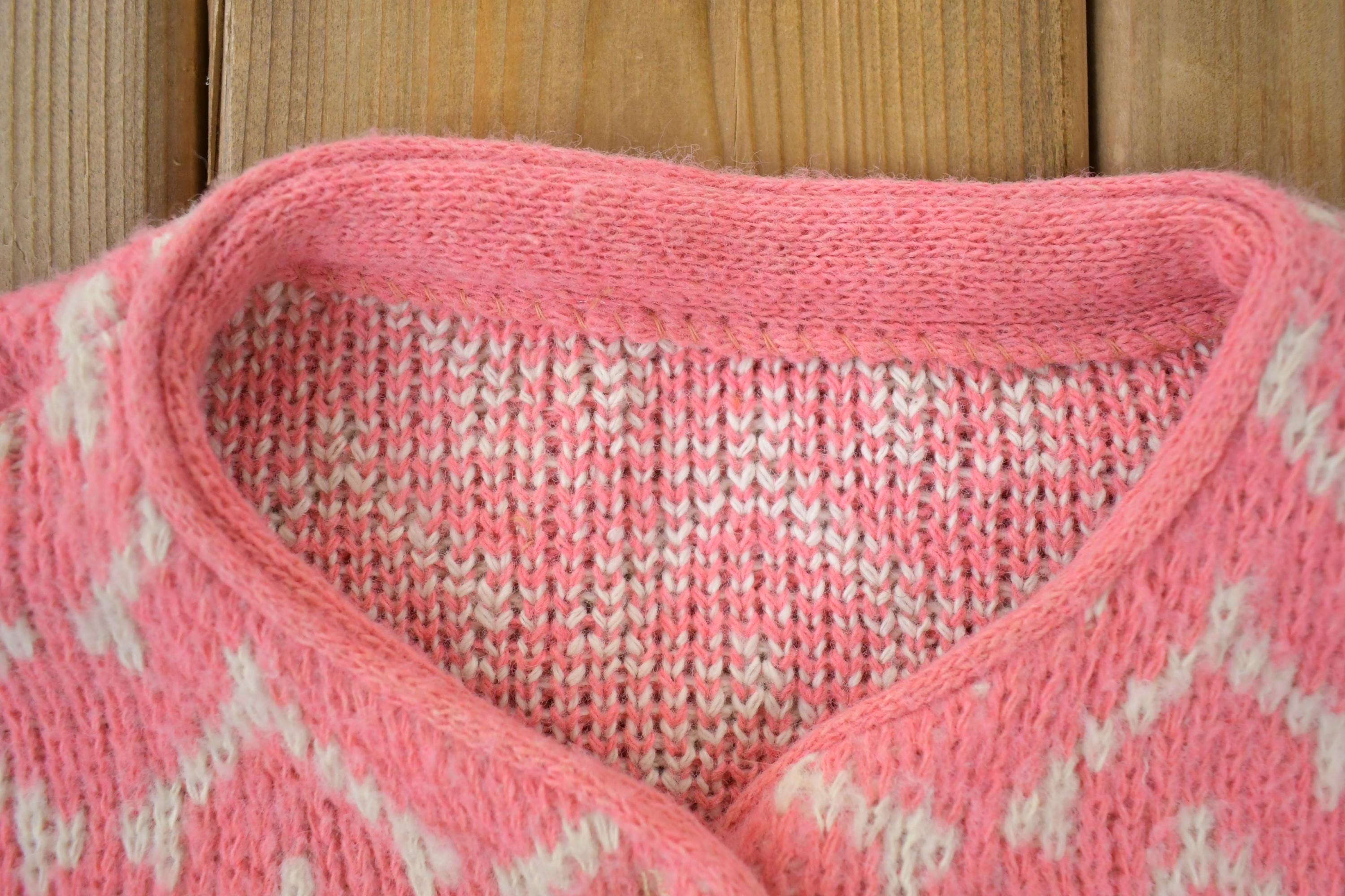 Vintage 1990s Pink Knit Crewneck Button Up Sweater