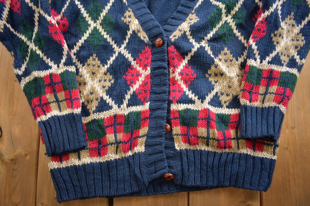 Vintage 1990s Accordeon Cotton Knit Cardigan Sweater