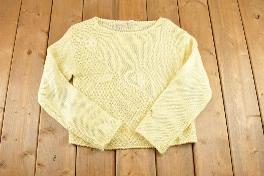 Vintage 1970s Floral Knit Crewneck Sweater Women's S /