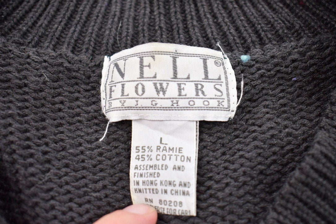 Vintage 1990s Knitted Argyle Floral Crewneck Sweater /