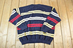 Vintage 1990s Green Coast Yachting Outfits Knit Striped Nautical Crewneck Sweater Made In Italy