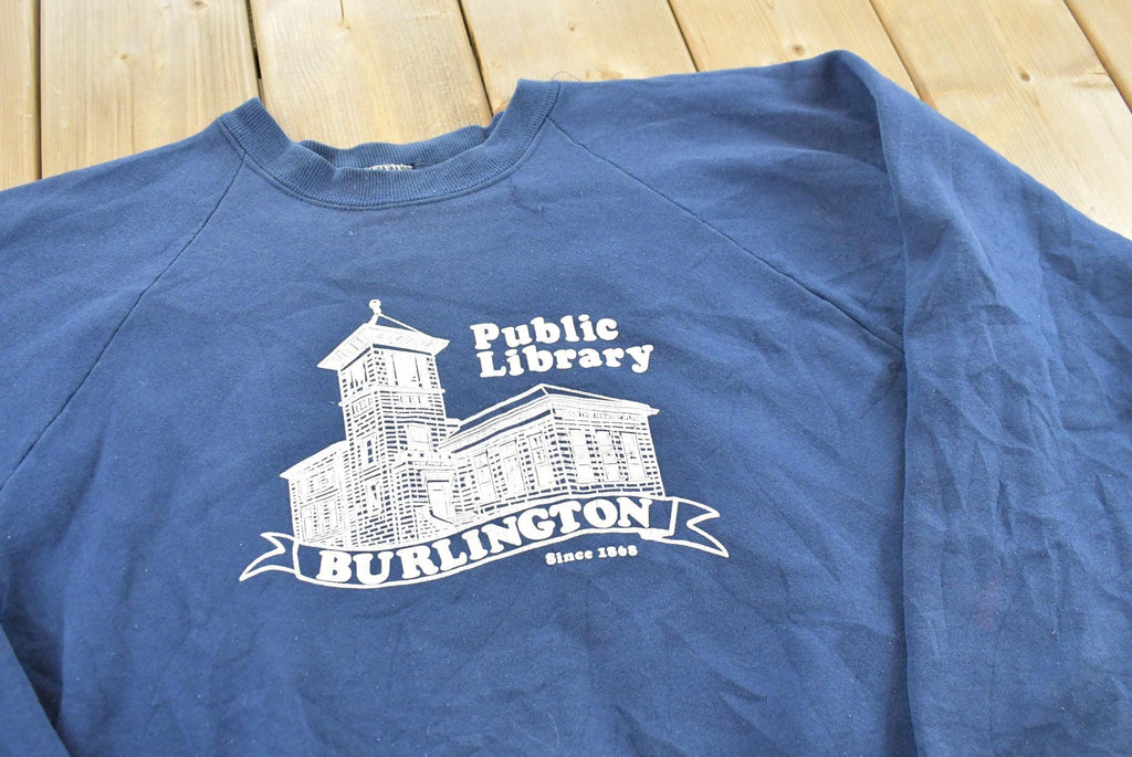 Vintage 1990 Burlington Public Library Souvenir Raglan Sweatshirt Mens L