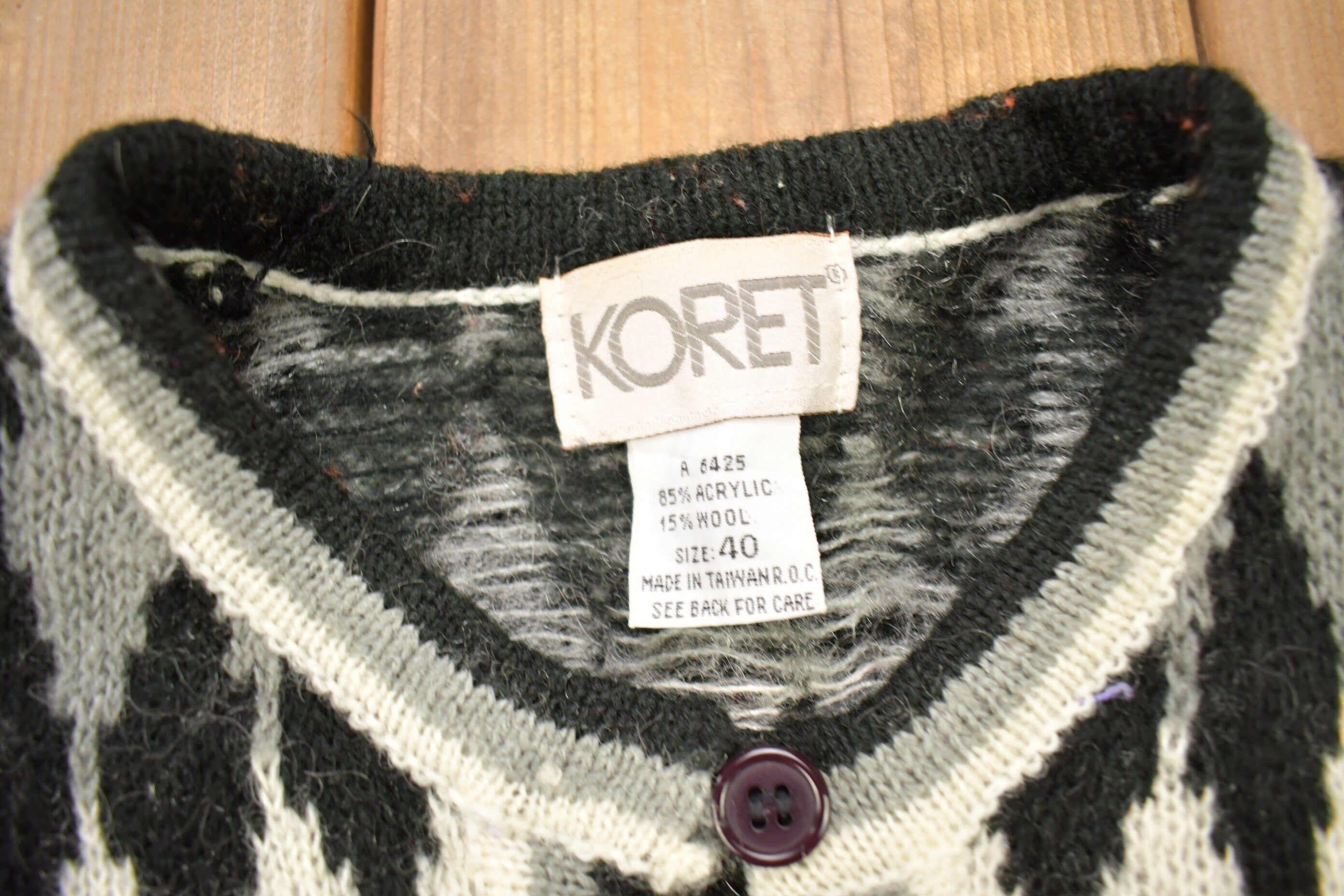 Vintage 1990s Koret All Over Pattern Open Knitted Cardigan Sweater