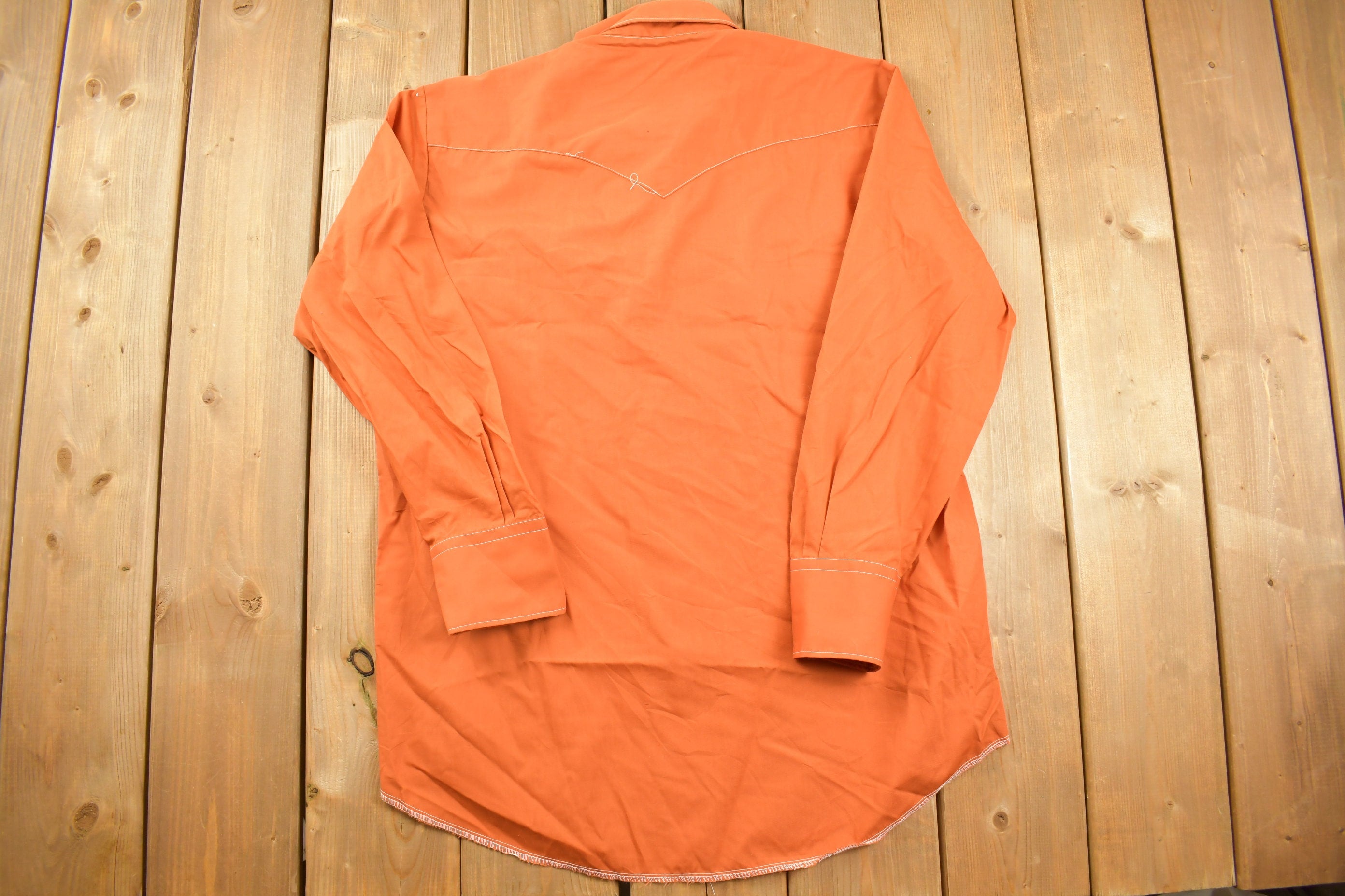 Vintage 1990s Blank Orange Button Up Shirt Contrast Stitching