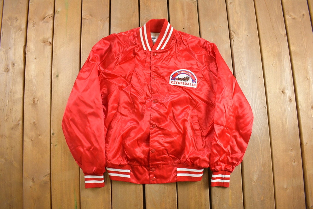 Vintage 1970s Budweiser Clydesdales Satin Jacket Jacket / Athleisure / Patch / Streetwear / Sportswear / Streetwear / Baseball Jacket